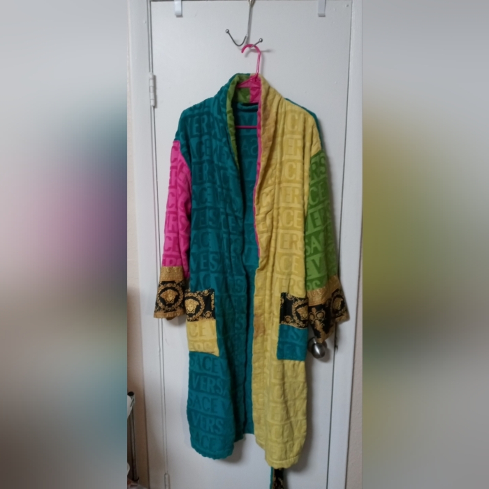 Colorful Patterned Scarf with Gold Accents